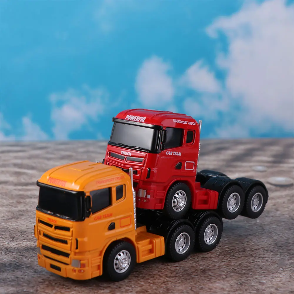 

1:64 Scale Truck Cab Model Pull-Back Diecasts Alloy Truck Flat Trailer Miniature Educational Engineering Vehicle Toy For Boys