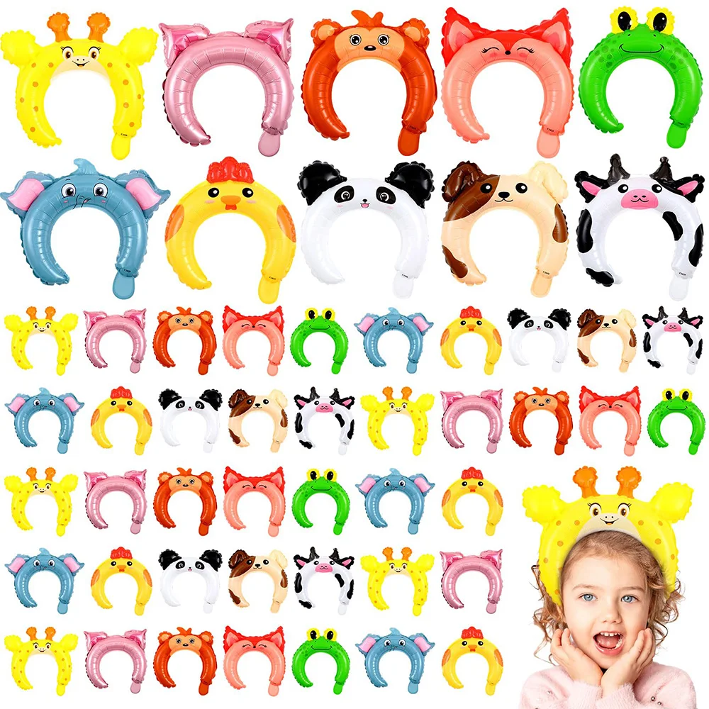 

24 Pcs Farm Zoo Animal Inflatable Headbands Wildlife Safari Balloons Hair Hoop Jungle Animals Theme Birthday Party Favors Decor