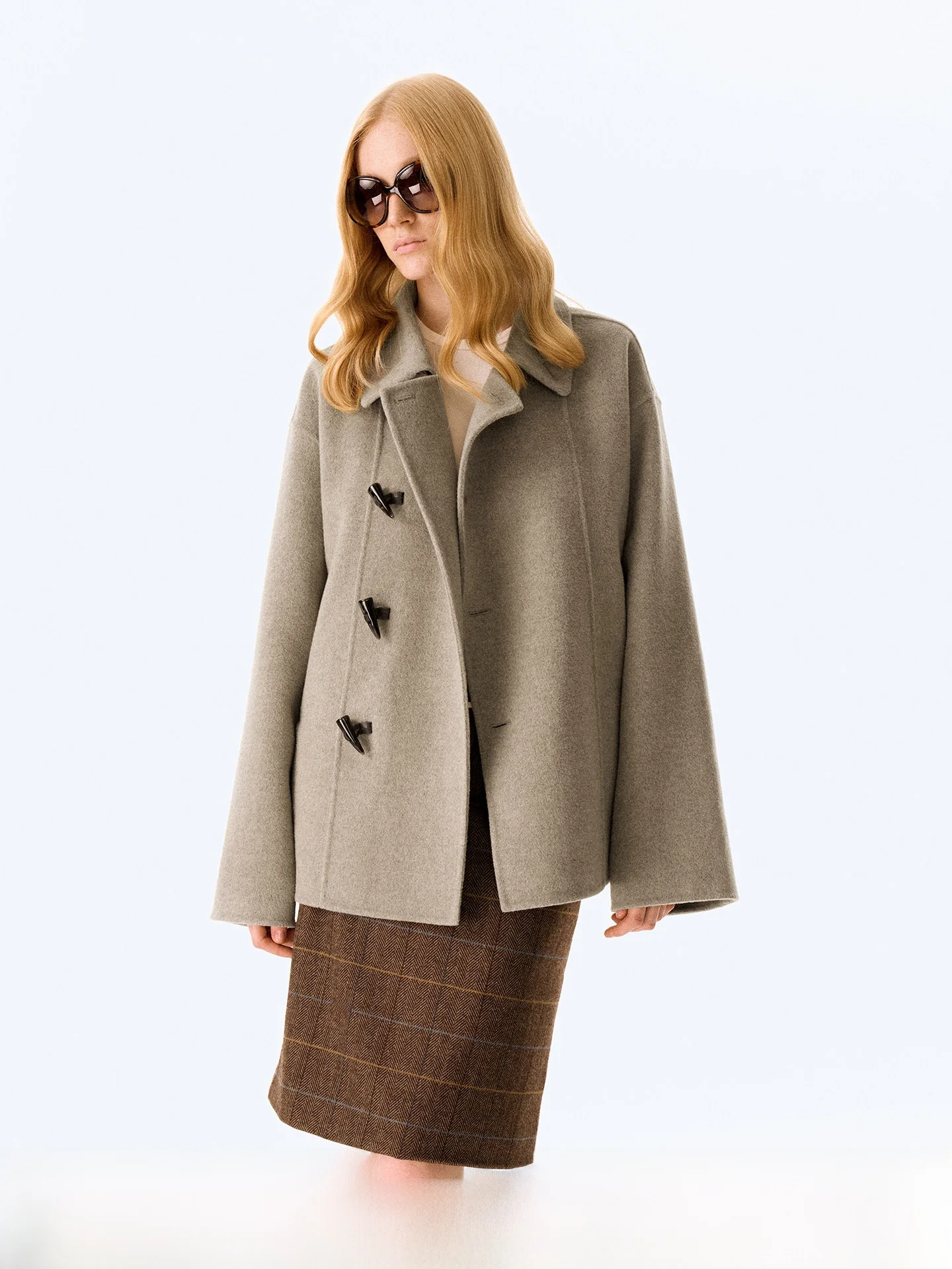 

Зимнее двустороннее пальто из смесовой шерсти Firstfloor с пуговицами из рога, свободного кроя, женская модная шерстяная верхняя одежда с отложным воротником