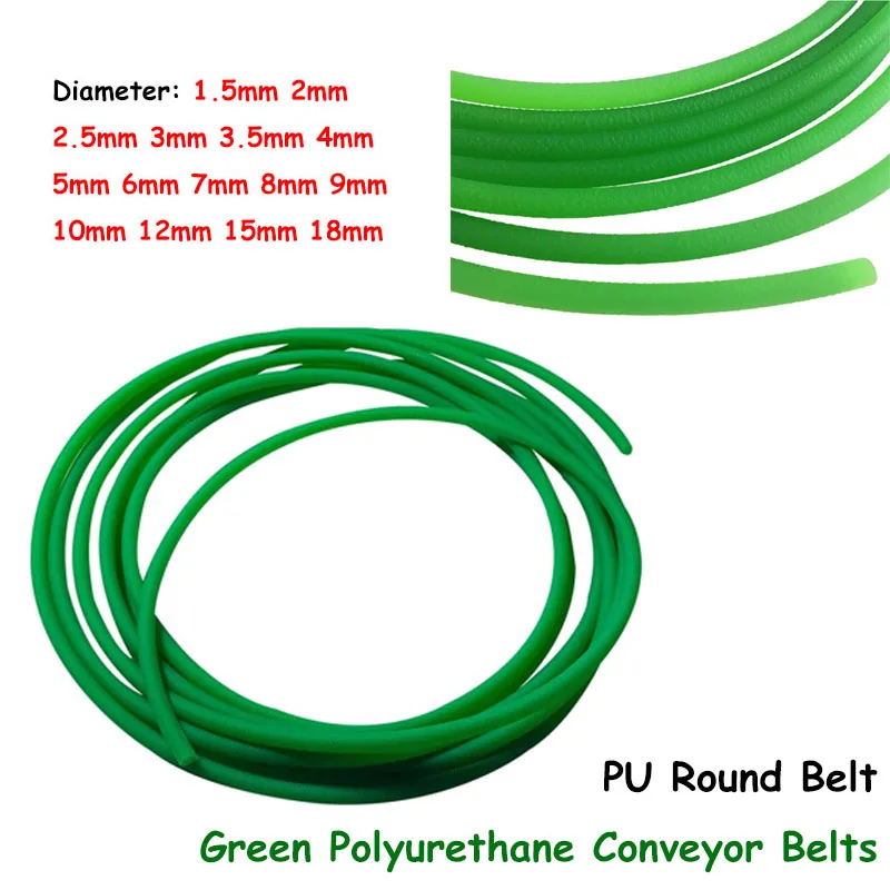 

1/2/5/10/20Meter Diameter 1.5mm-18mm Rough Surface Green Polyurethane Conveyor Belts PU Round Belt Transmission Drive Belt