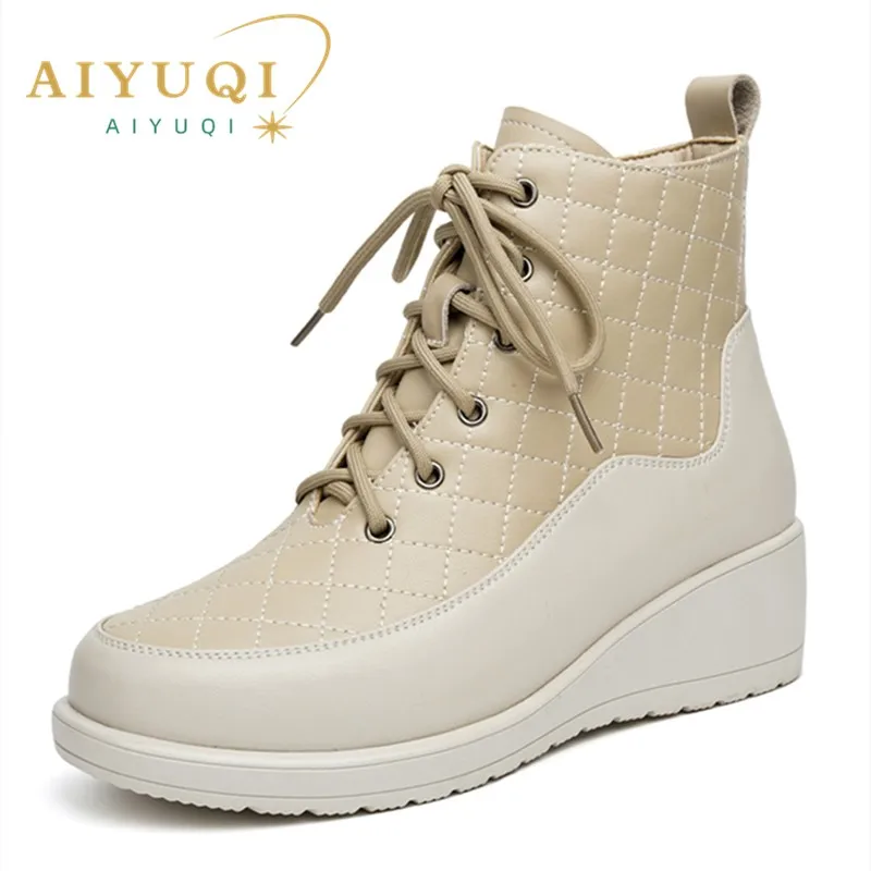 

AIYUQI Snow Boots Women Wedge 2024 New Genuine Leather Winter Boots Women Large Size Non-slip Natural Wool Mom Ankle Boots Women