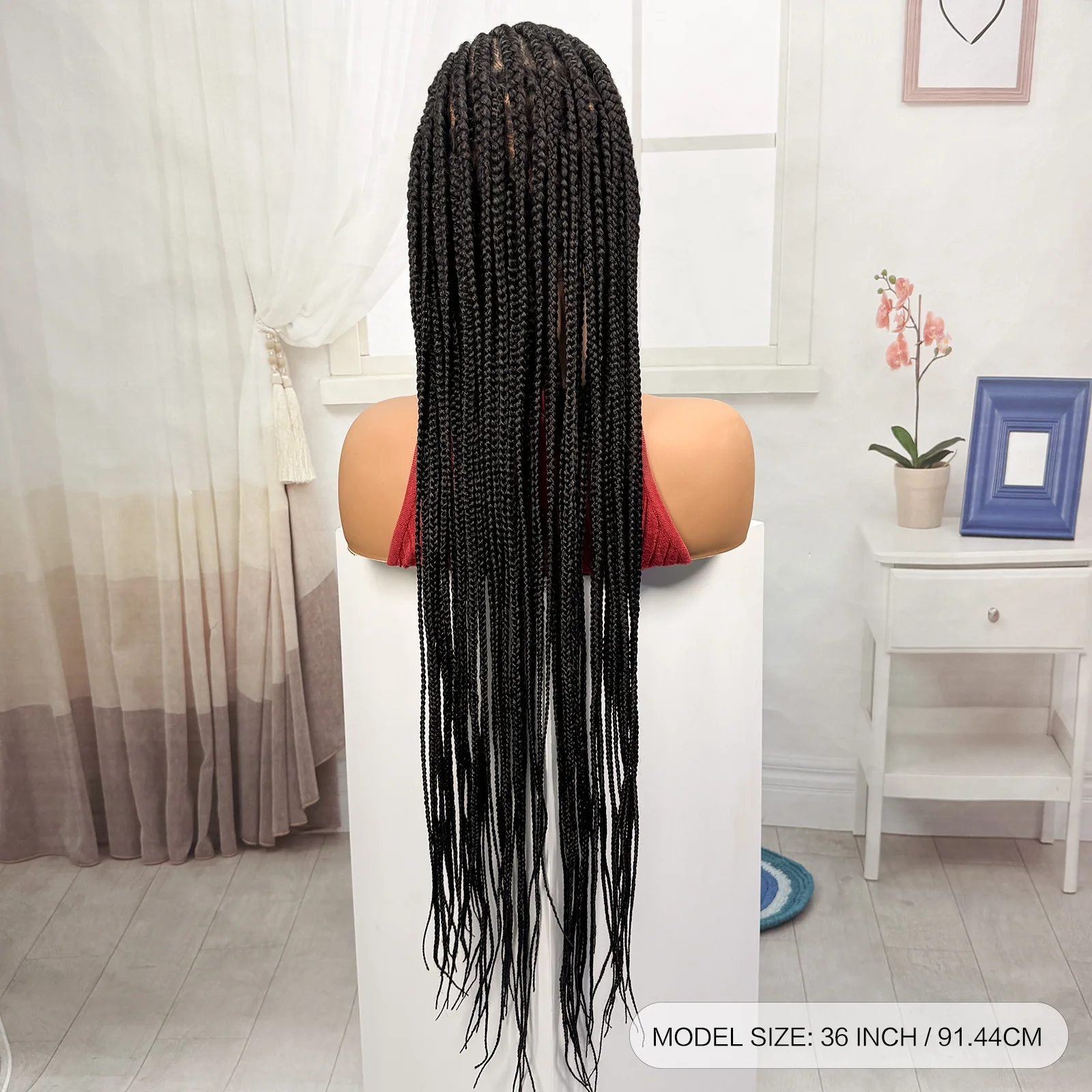 36inch Full Lace Natural Cornrow Braided Wigs Synthetic Braiding Hair Wigs Box Braided Lace Wigs with Baby Hair for Black Women