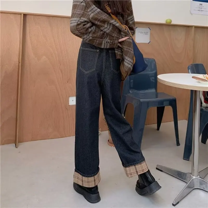 Women's Y2K High Waist Wide Leg Jeans Fleece Lined Loose Fit Slimming Flare Trousers Straight  Winter Fashion