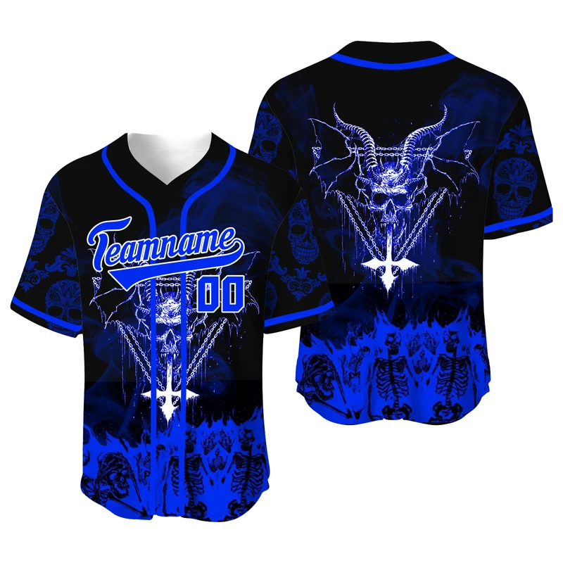 Black Blue Baseball Jersey Men Clothing Plus Size Design Skull Short Sleeve Tshirt Sublimation Blanks Uniform XXXXXXXL Sportwear