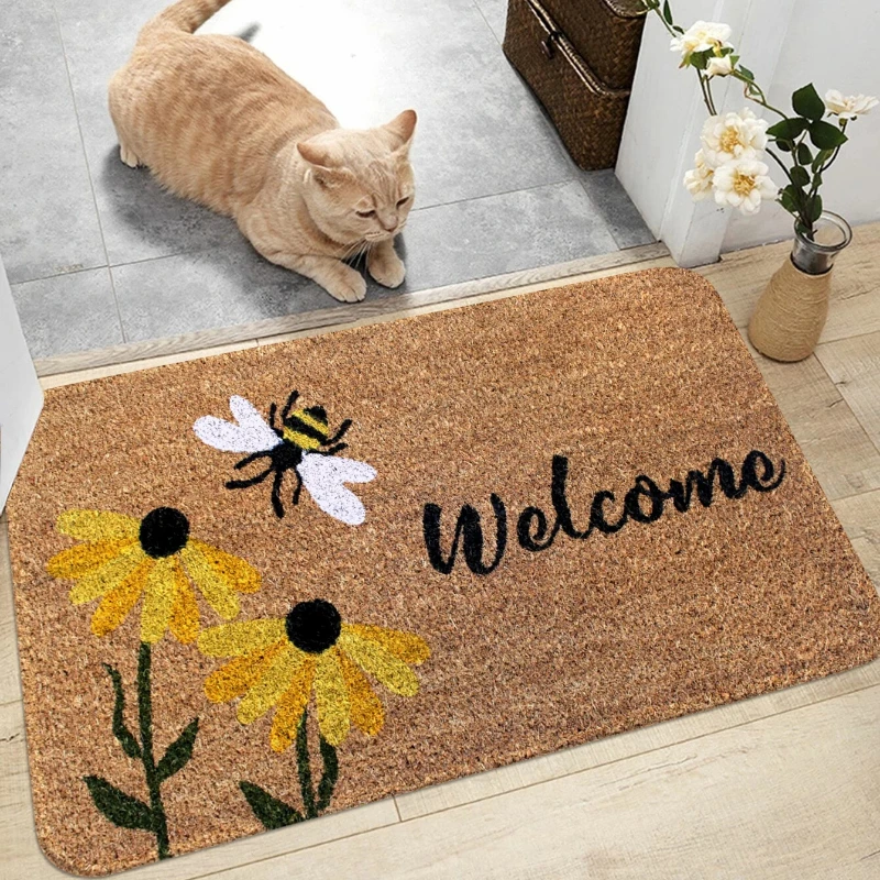 Floral & Letter Graphic Anti-slip Door Mat Indoor Outdoor Rug Welcom Bedroom Bedside Carpet Cloakroom Small Home Kitchen Mats