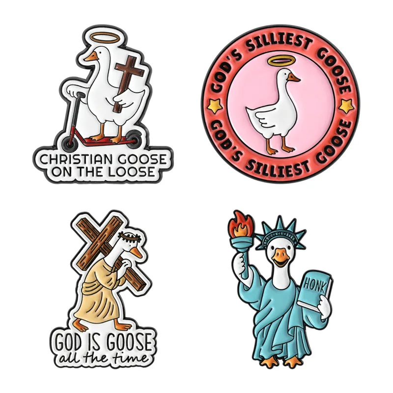 Cartoon goose-shaped anthropomorphic image badges, cute animal series alloy pins, accessory for clothing bags, gift for friends