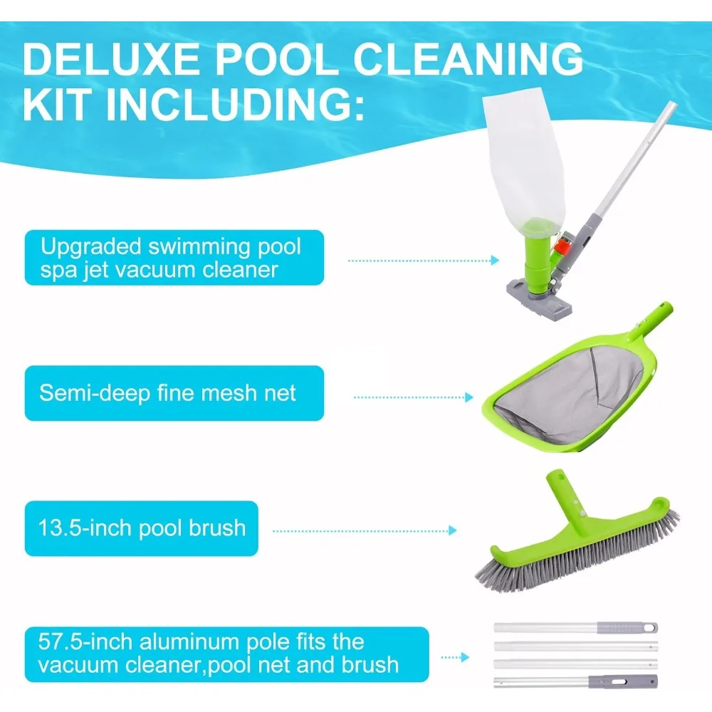 

Роскошный набор для чистки бассейна с струйным пылесосом, щеткой, для очистки над землей, надувными бассейнами