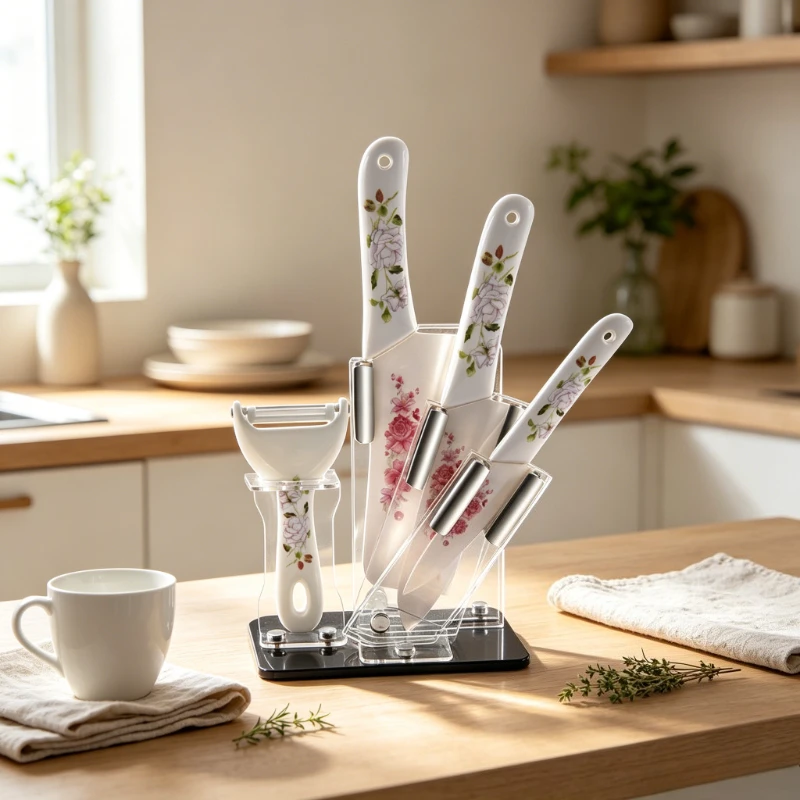 5-Piece Rose Ceramic Cutlery Set, Sharp Kitchen Slicer Knife Gift Set, Oxidation-Proof Rust-Resistant Durable Sharp Blades
