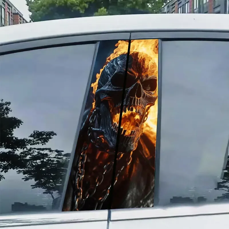 

1PC Flame Skull Knight Car Stickers Auto B Pillar Waterproof Skeleton Refit Car Styling Decoration DIY Car Doors Pillar Decals