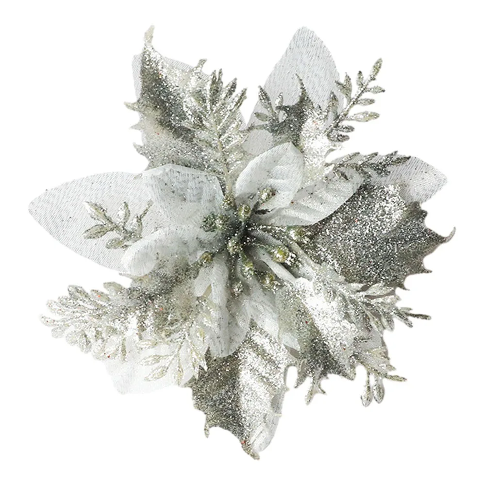 Make Your Christmas Tree Stand Out with this Gorgeous Poinsettia Glitter Flower Hanging Xmas Party Tree Decoration