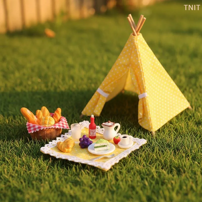 

[J] Dollhouse Miniature Camping Tent Set 1 12 Scale Doll House Accessories With Picnic Mat Food Model For DIY Scene Decoration