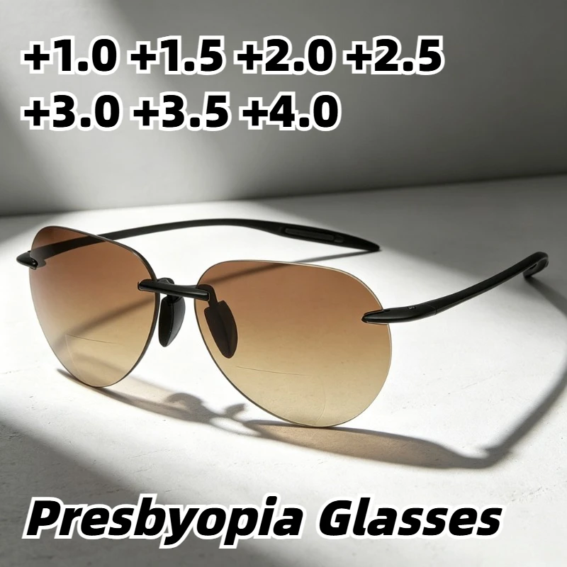 2026 Neue TR90 Ultraleichte Frosch-Stil Bifokal-Presbyopie-Sonnenbrille für Herren Modische Anti-UV-Lesebrille +1,0 bis +4,0