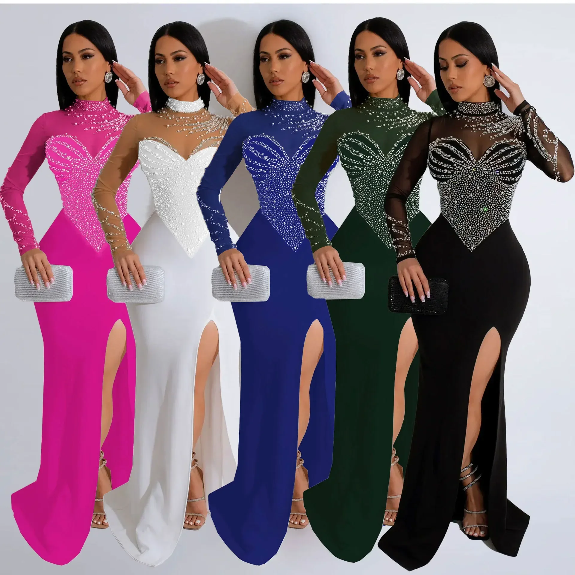 Sequin African Dresses for Women Spring 2025 Sexy African Long Sleeve Red Blue Green Black Long Bodycon Dress Africa Clothing