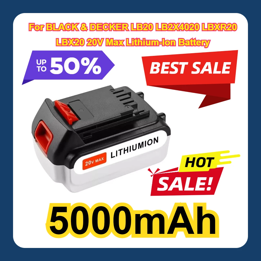 

For BLACK & DECKER LB20 LB2X4020 LBXR20 LBX20 20V Max 5Ah Lithium-Ion Battery