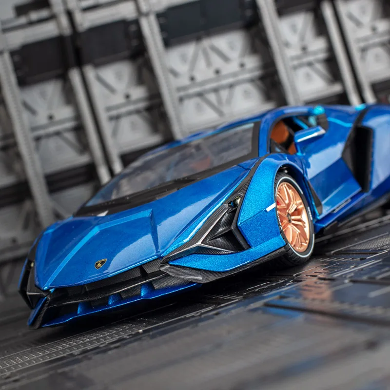 Lamborghini SIAN FKP 37-coche deportivo de aleación de Metal fundido a presión, modelo de coche, luz de sonido, Colección Pull Back, regalos de juguete para niños, 1:18