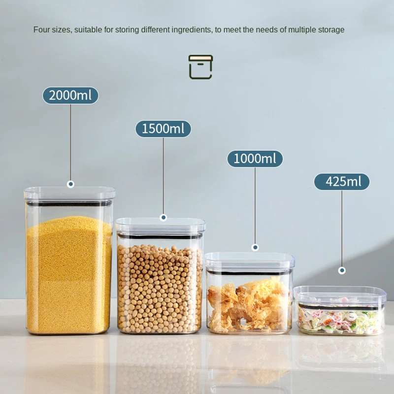 4Pcs Sealed Jars Set Kitchen Multigrain Grain Storage Tank Large Capacity Moisture-proof Transparent Plastic Box Sealed Jar Set