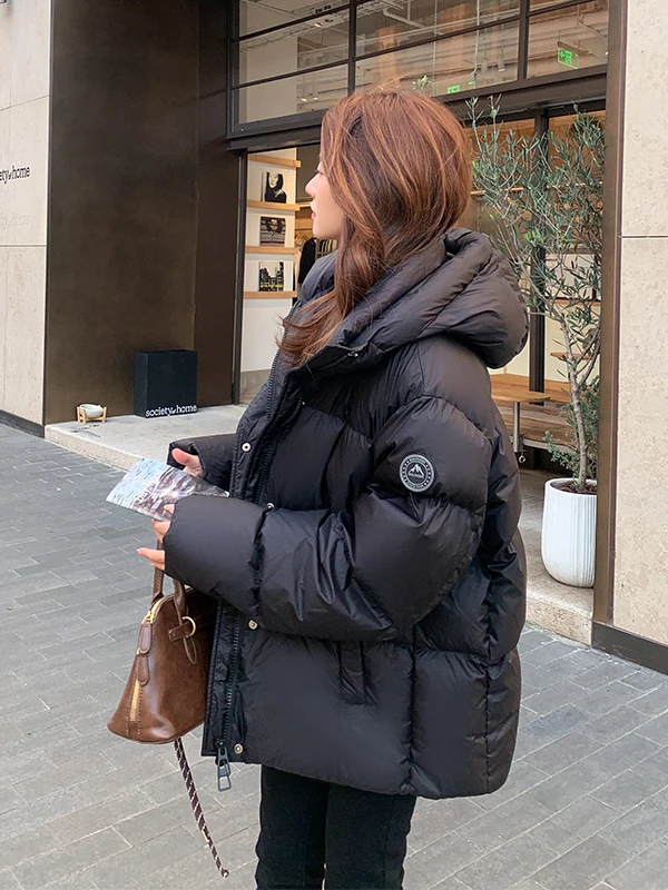 

Red White Goose down Puffer Jaet Women's ort Thi Warm Bread Sle Outerwear Winter 2025 New Sle Commute Sle