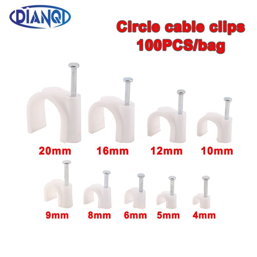 4mm 5mm 6mm 8mm koło ścieżka okrągłe zaciski kablowe kabel drut do produkcji gwoździ klipy 100 sztuk/worek 10mm 12mm 16mm klipy kablowe okrągły biały Y4 Y6 Y12