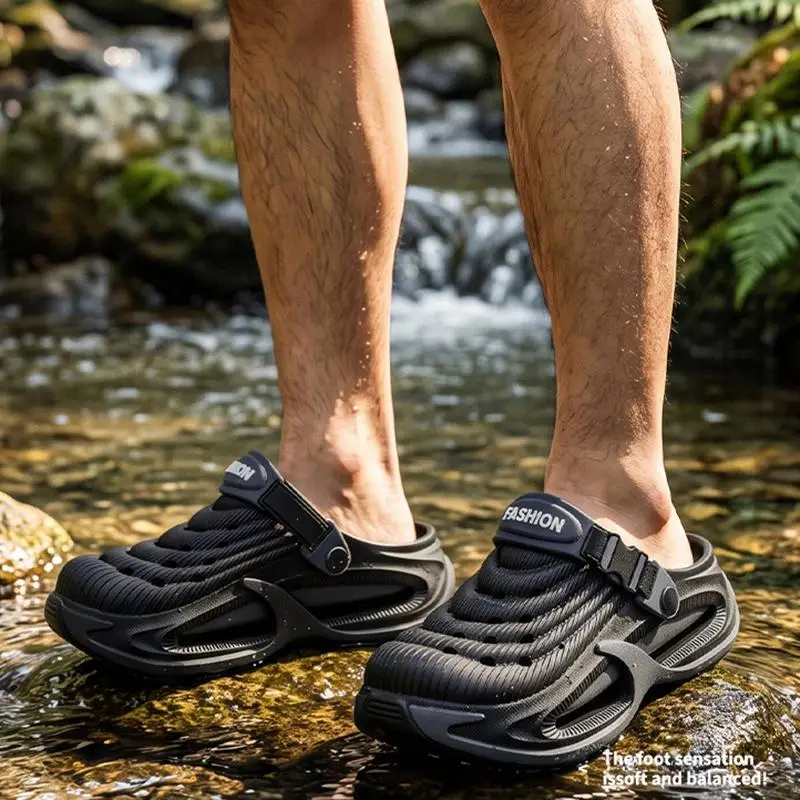 Herren Clogs in großen Größen 38-45, hohle, dicke Sohle, rutschfeste Plateau-Sandalen für den Sommer, Wading-Strandschuhe, lässige Outdoor-Sandalen für Männer – Detail 5