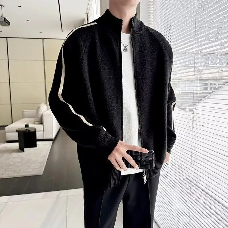 

Men's Stand Collar Open Cardigan Sweater Casual Pants Trendy Brand Knitted Jaet Couple Matching Soft Polyester Fiber Winter...