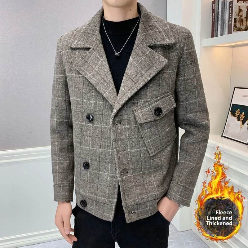 

Men's ort Woolen Coat Autumn Winter Thiened Fce Lined Suit Collar Casual Warm Windbreaker Outerwear Faionable