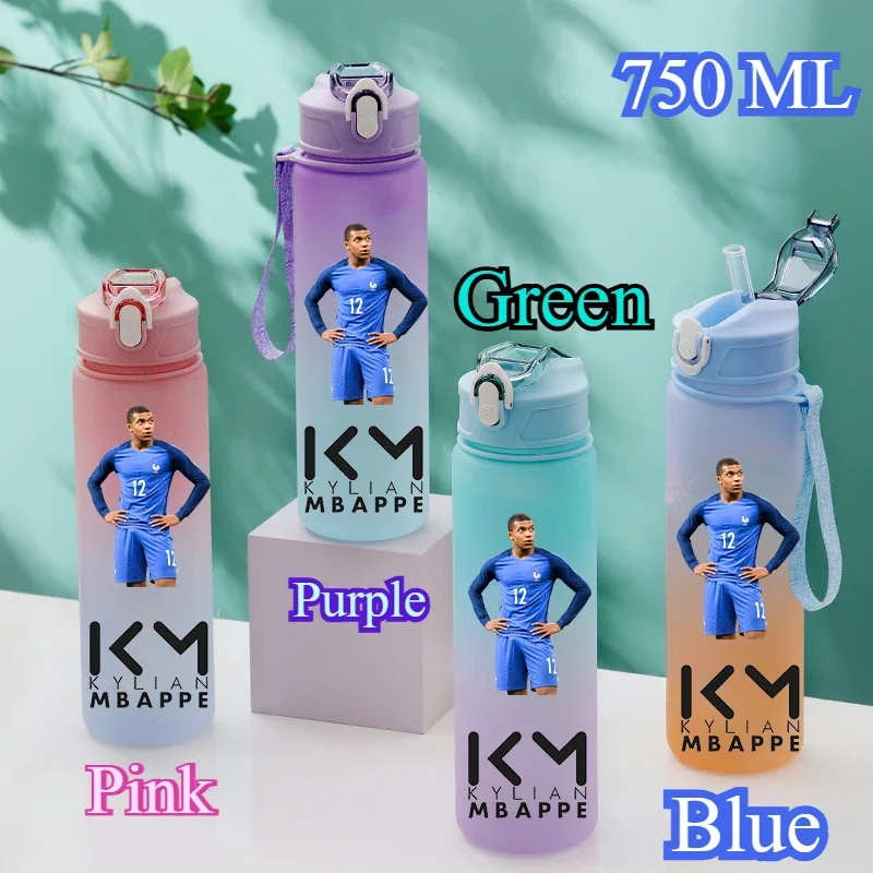 750ml Football Star Straw Water Cup Ronaldo Messi Mbappe Large Capacity Sports Flip Cover Drinking Bottle Fans Support Items view 4