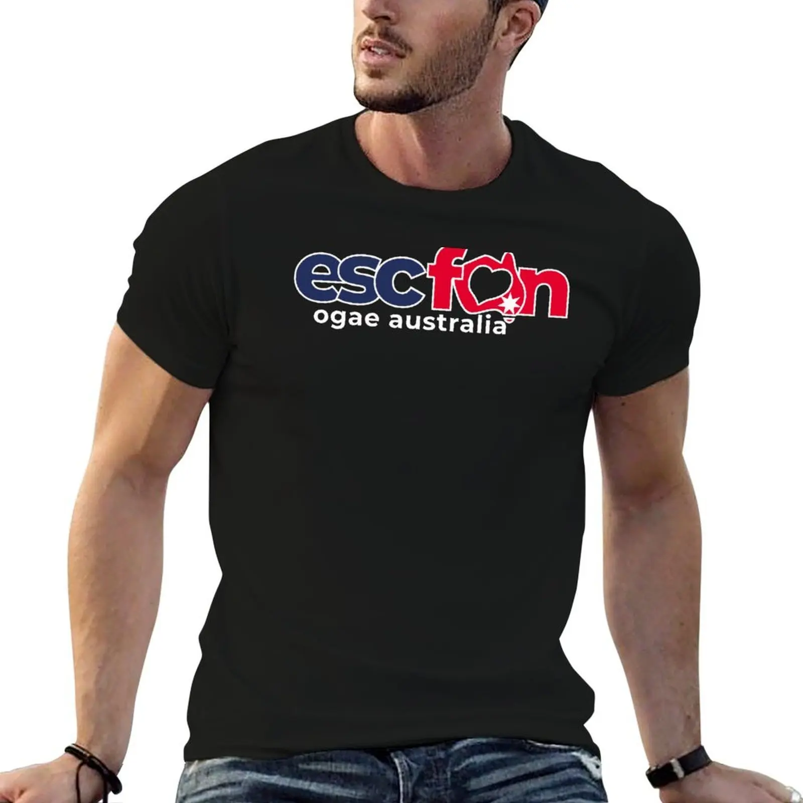 ESCFAN -OGAE أستراليا شعار (أبيض) تي شيرت تي شيرت رجل عادي تي شيرت للرجل القطن تي شيرتات عجيبة