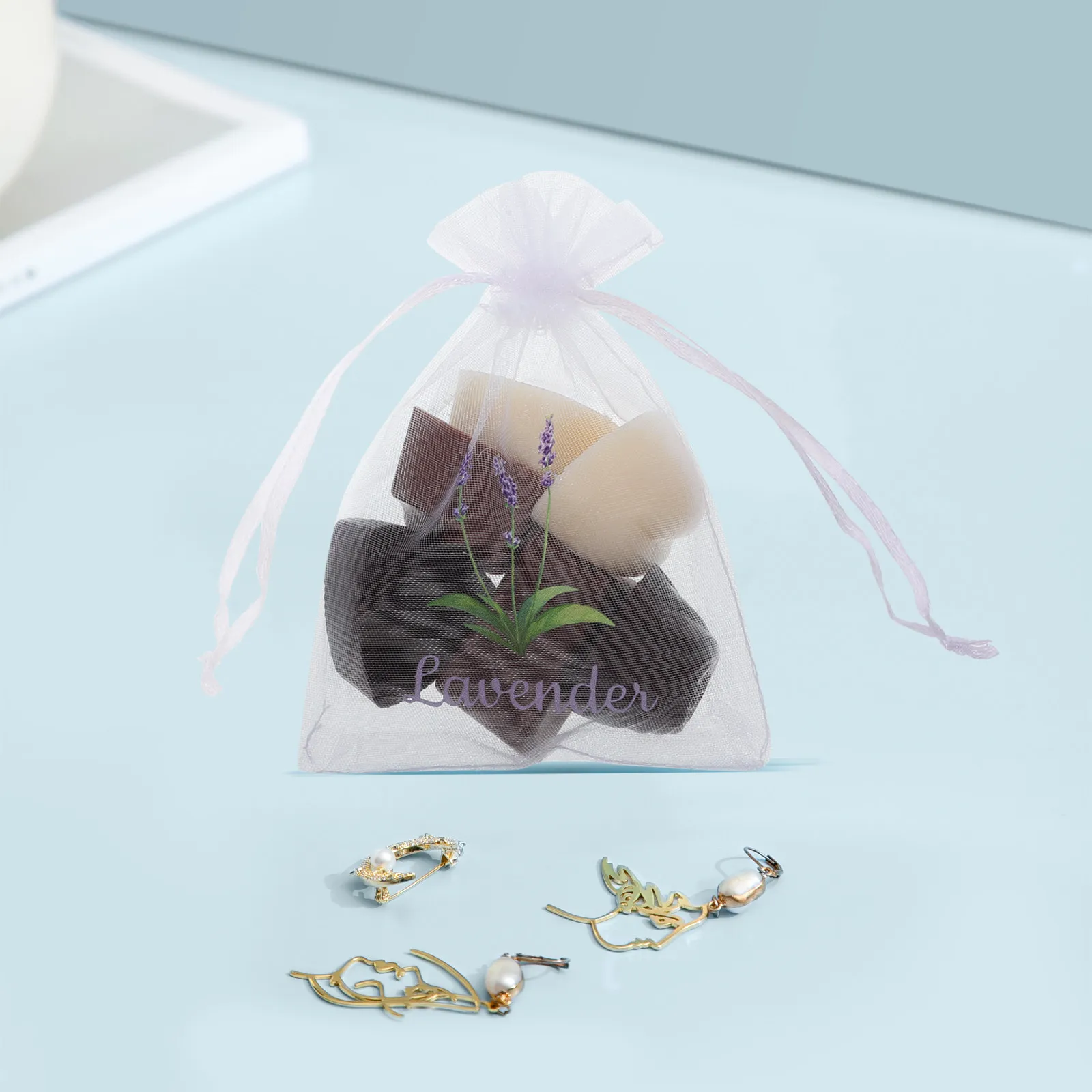 20Pcs Lavender Sachet Bags Organza Gauze Mesh Drawstring Storage for Aromatherapy Wedding Home Fragrance Closet Deodorizer