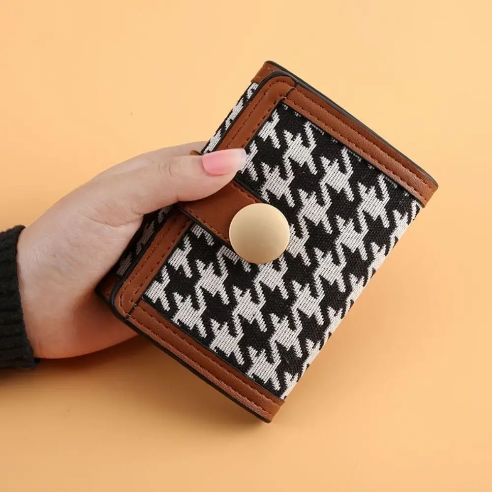 Korte Vrouwen Houndstooth Portemonnee Ins Multi-Card Pocket Pu Lederen Korte Portemonnee Koreaanse Stijl Clutch Tas Kaarthouders Vrouw