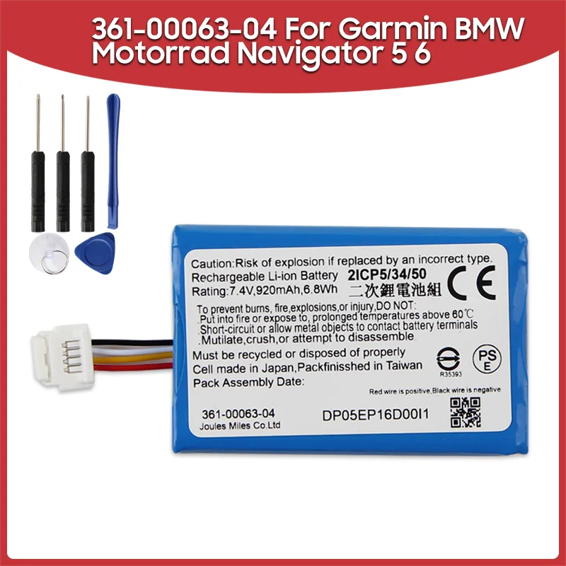 New Replacement Battery 361-00063-00 361-00063-04 For Garmin BMW Motorrad Navigator 5 and 6 Premium Rechargable Batteries 920mAh