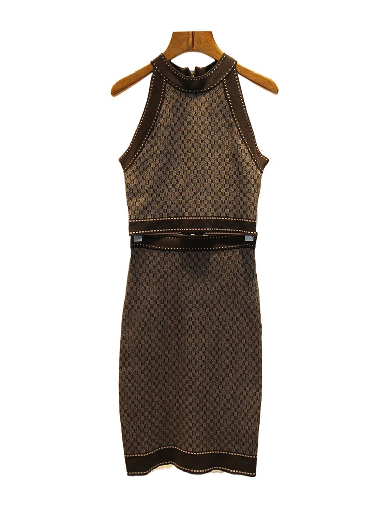 الراقية الأوروبية Sle المرأة محبوك سترة أعلى وتنورة f مجموعة Ne شنقا Faionable قطعتين فرقة ألياف البوليستر...