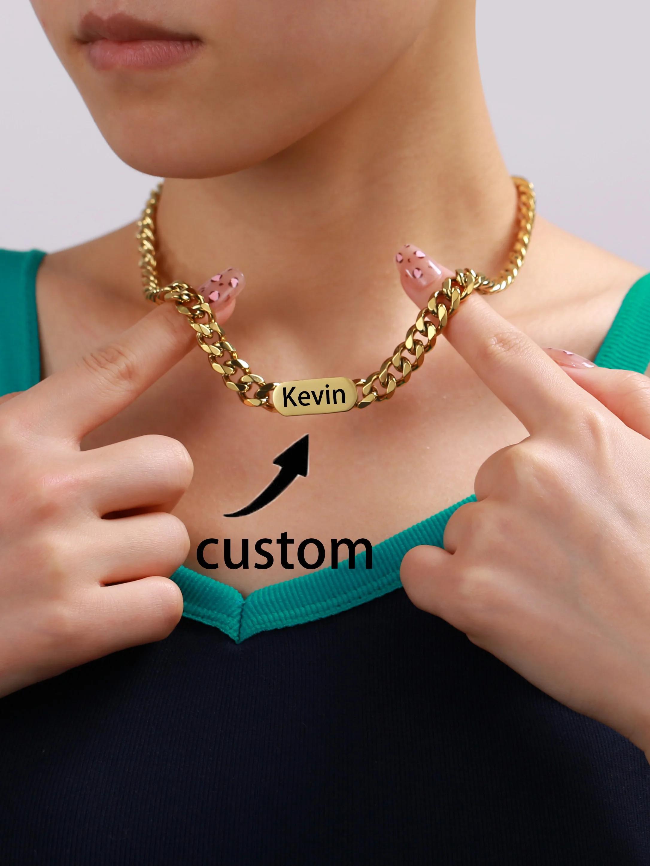 

Кубинская звеньевая цепочка из нержавеющей стали по индивидуальному заказу, выгравированные имена, буквы, друга, мемориальный подарок на день рождения, ювелирный аксессуар