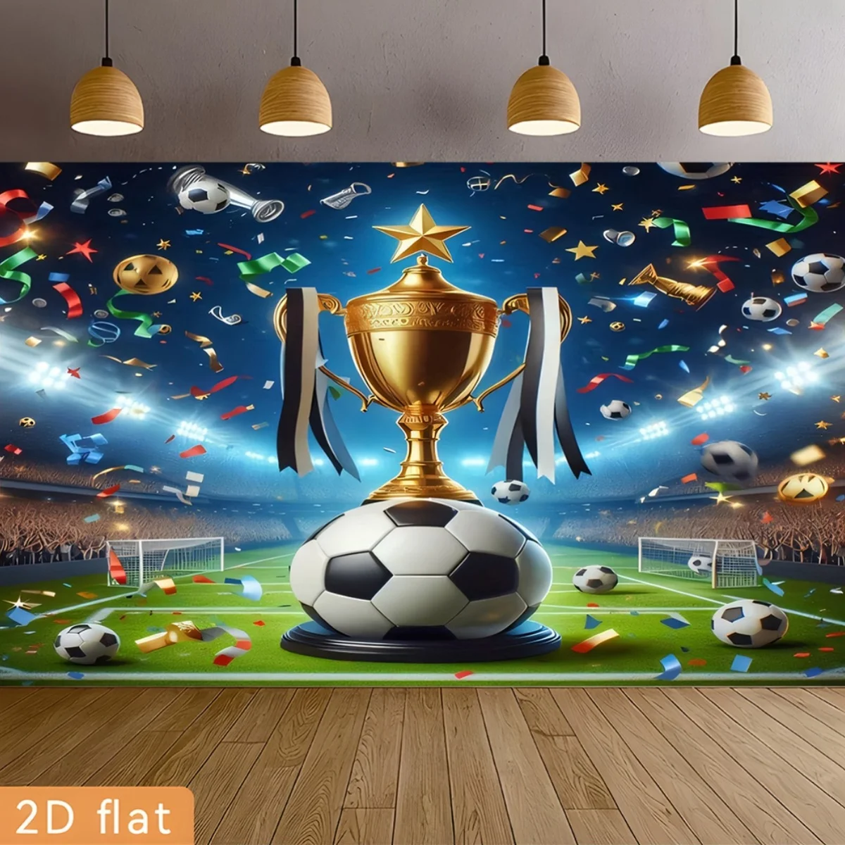 Soccer Trophy Celebration Mural Football Stadium Victory Scene Sports Party Backdrop Championship Cup Goal Field Wall Hanging
