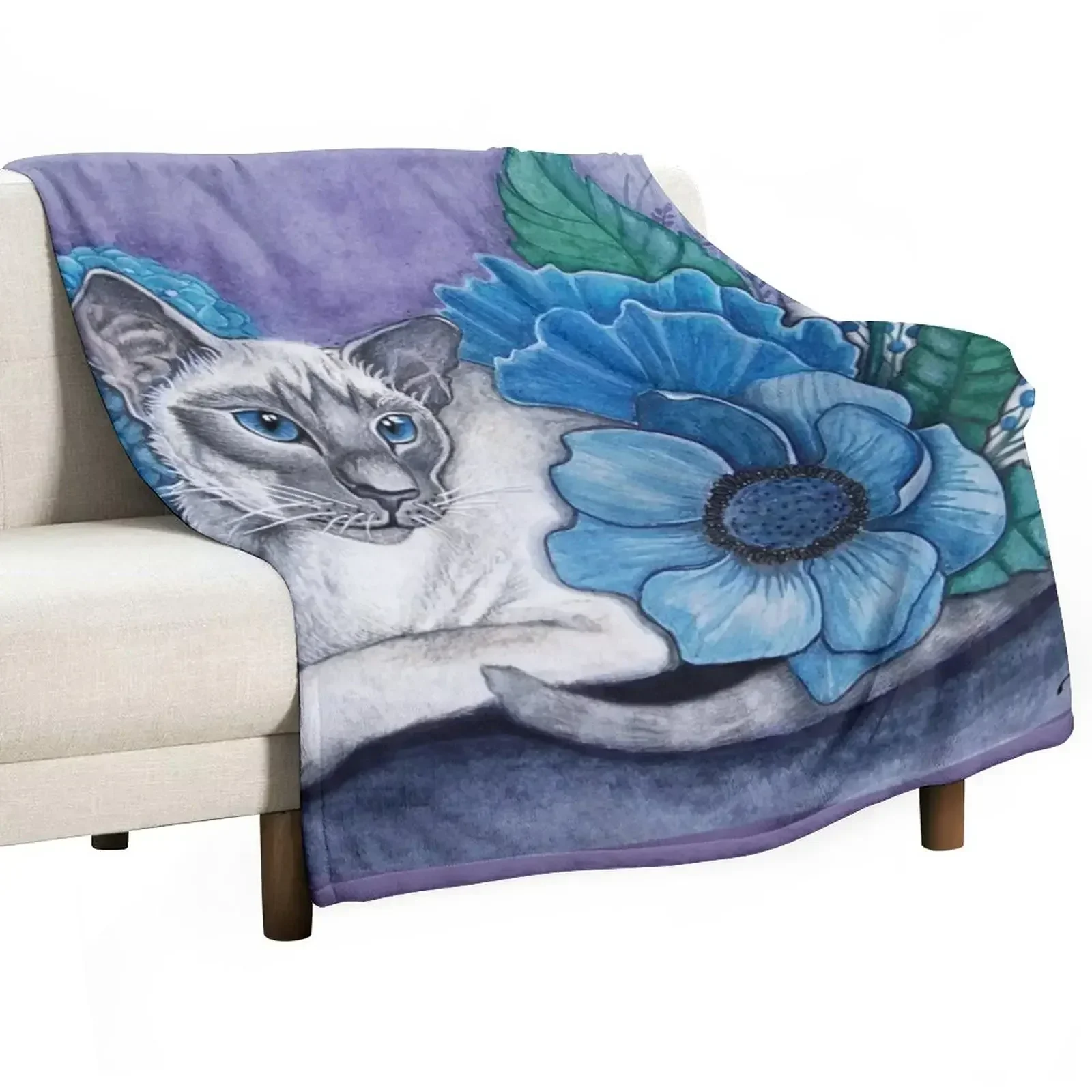 Blue Point Siamese Cat Throw Blanket decorative Luxury Designer Blankets