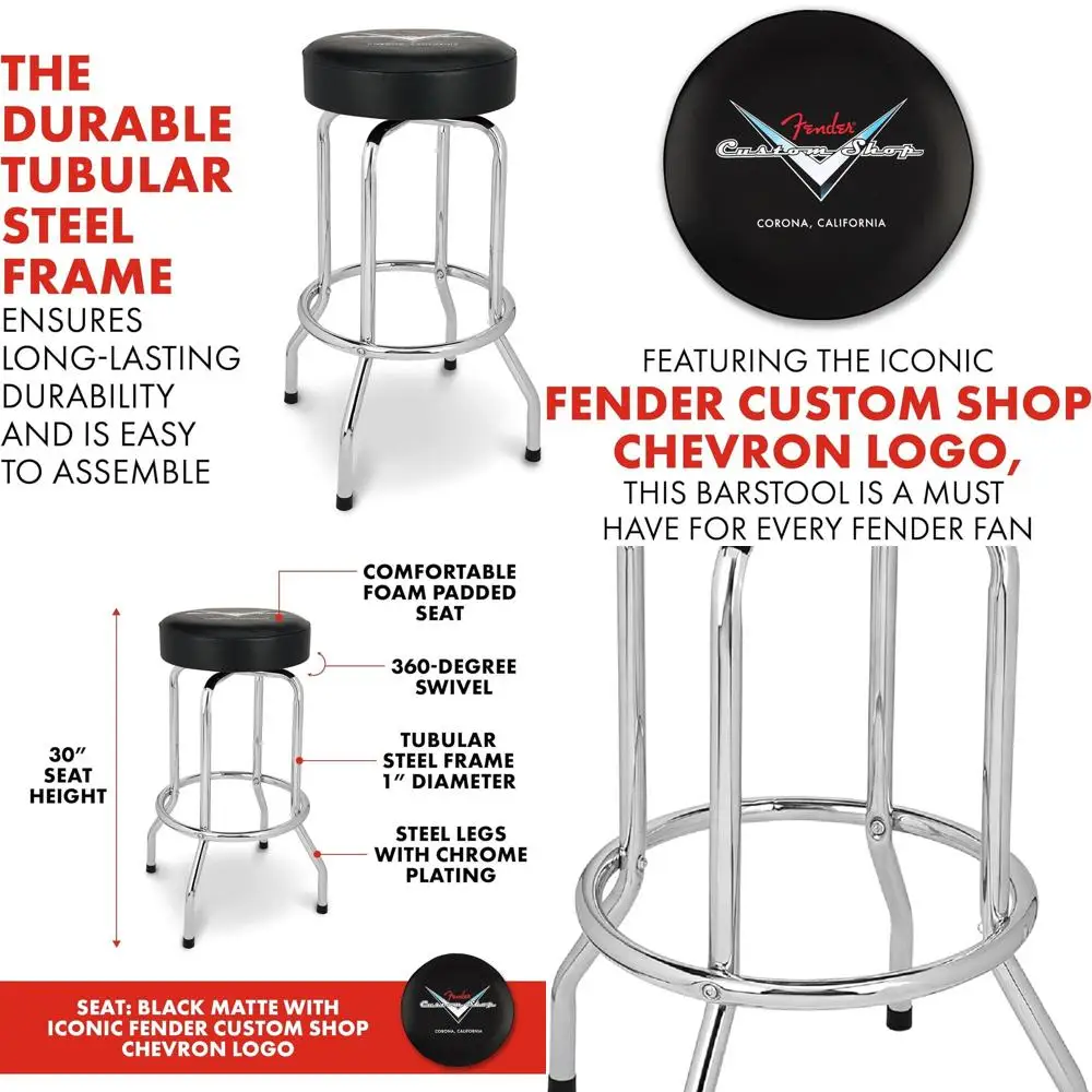 مقعد مرتفع دوار بشعار شيفرون - هدية مثالية للأب، ضمان لمدة سنة واحدة، سهل التجميع، أسود، 30