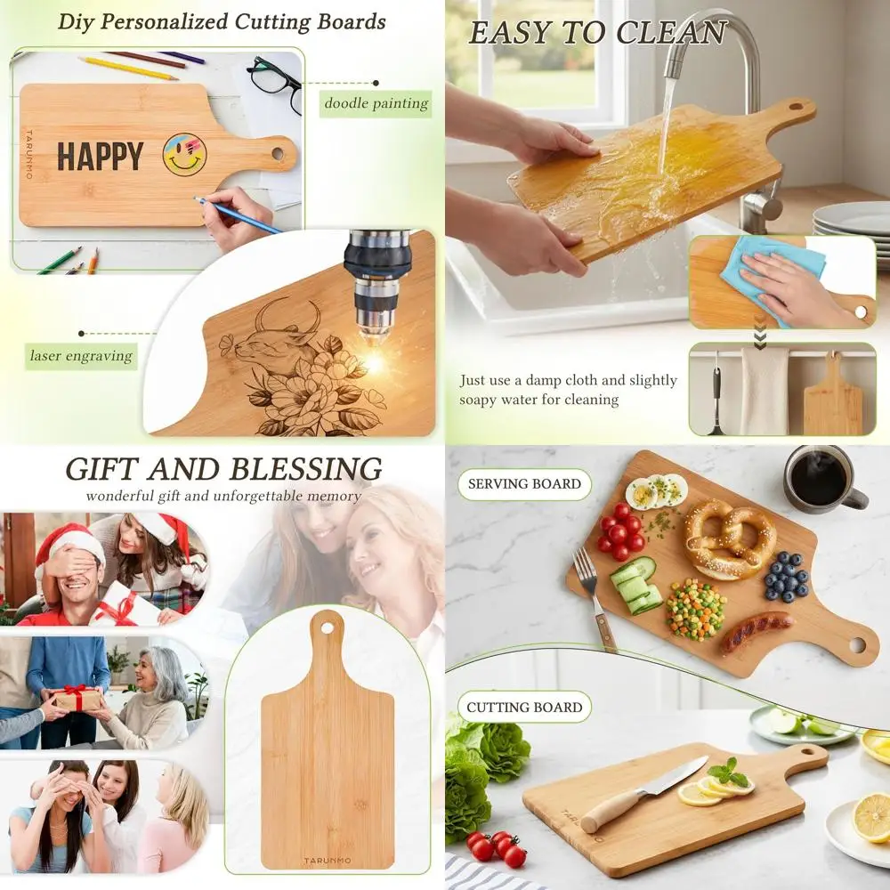 

Set of 12 Bamboo Cutting Boards with Handles, 15.8x7.9 Kitchen & Serving Boards for Bread, Cheese, and Charcuterie