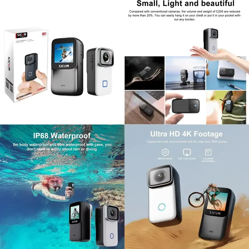 For SJCAM C200 Pro 4K Portable Action Camera 5M Waterproof Body FHD 6-Axis GYRO Video 5G WiFi Night Vision Sports DV MicroSD