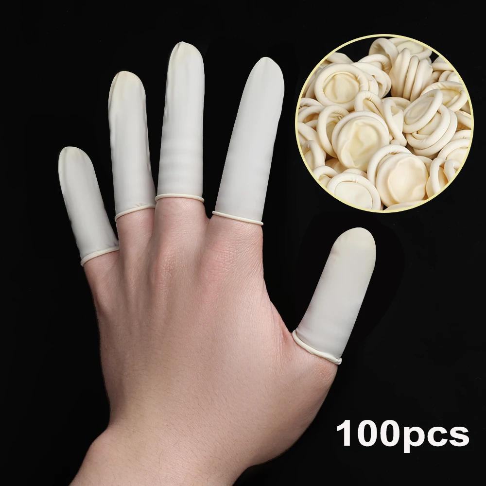 

100 шт. одноразовые защитные перчатки для пальцев из натурального каучука Нескользящие антистатические латексные напальчники Прочный инструмент для пальцев