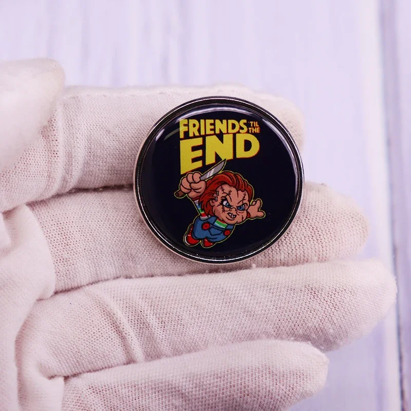Friends 'Til The End Pin Super-Mario Bros Horror Slasher Chucky Doll Mash-up Button Badge