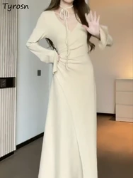 Sexy Dresses Women Elegant Simple Irregular Slim Autumn High Waist Girlish Party Chic Flare Sleeve Tender Y2k Mujer Clothing Ins