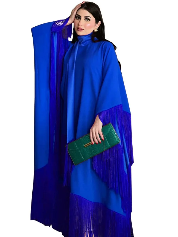 Middle Eastern Apparel Muslim Women\'s Bat Sleeves Tassel Kaftan High End Fashion Dress Modern Party Dress