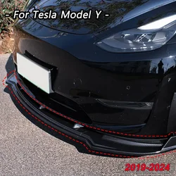 Upgrade appearance For Tesla Model Y 2019-2024 3Pcs Body Kit Front Spoiler with Lip Bumper Chin Diffuser Carbon Look/Gloss Black
