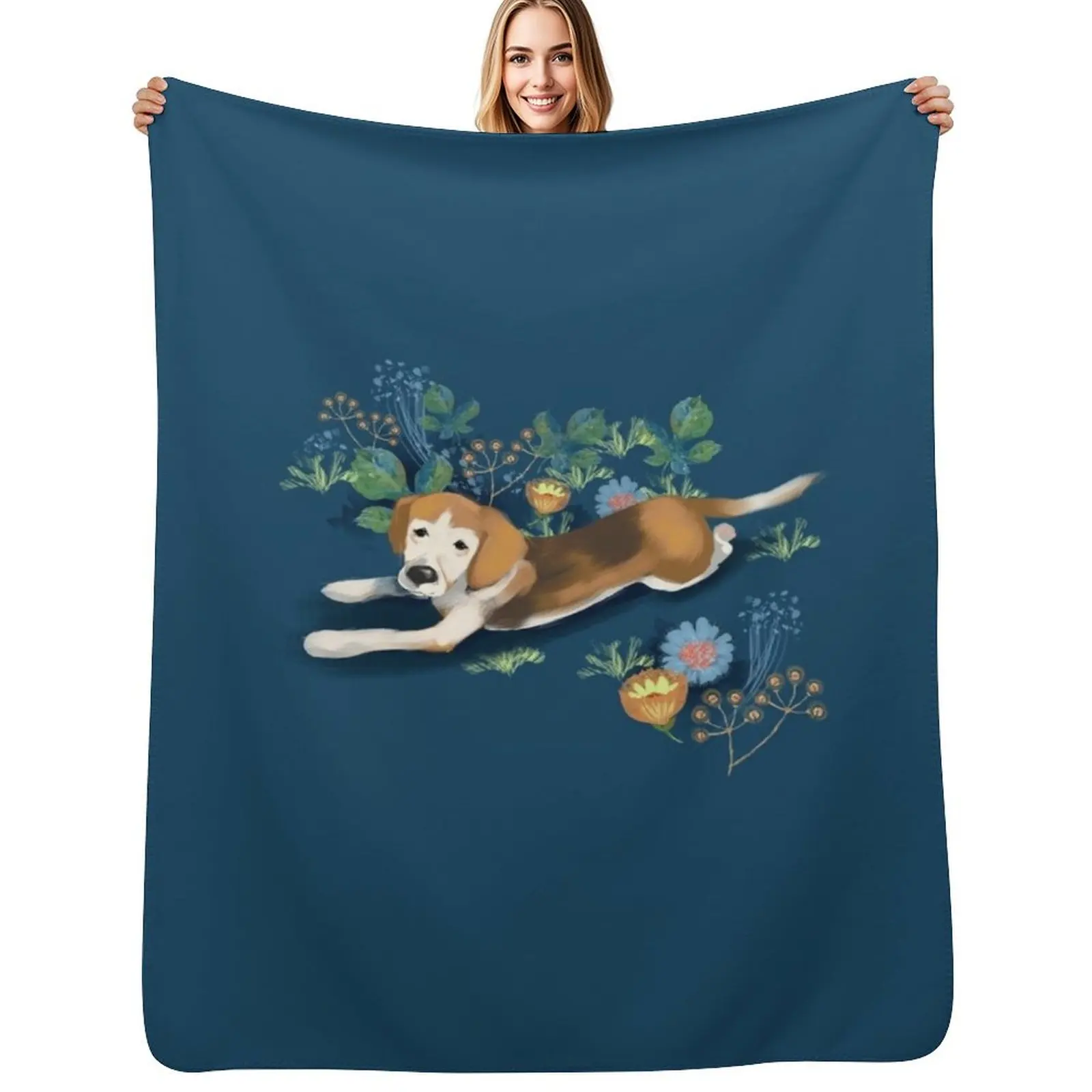 Adorable beagle art with flowers Throw Blanket Retros Flannel Fabric Bed covers Weighted Thermals For Travel Blankets