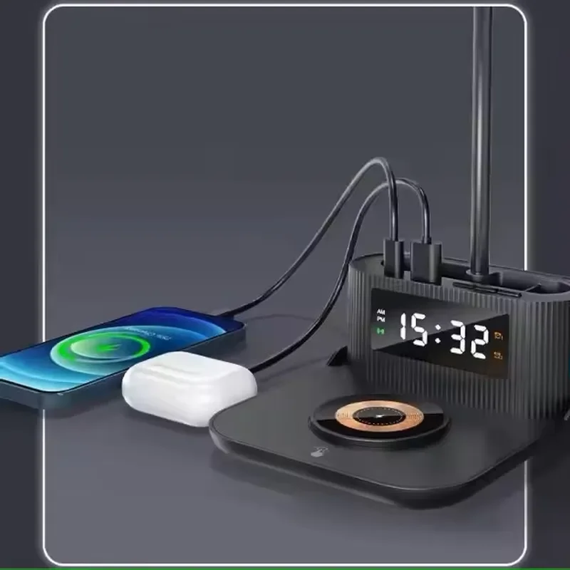 15W fast charging ROHS certified bedside lamp wireless charger alarm clock pen holder mobile phone earphone earphone mobile