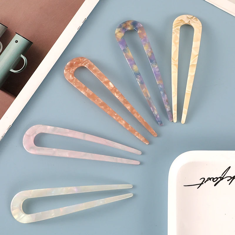 Fashion Simple U-shaped Hairpin Retro Geometric Hair Sticks Acetate Hairpins Versatile Hair Accessory For Woman Girls