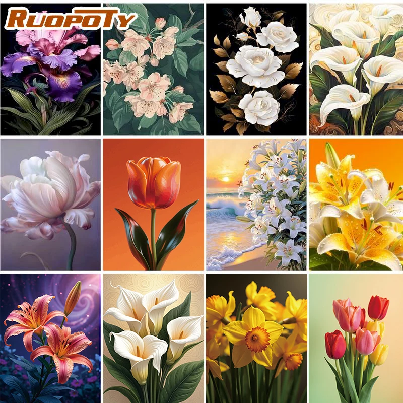 

RUOPOTY Flower 5d Diamond Painting Create Wall Art Diy Idea Flower Full Round/Square Craft Supplies For Adults Diamond Art Kits