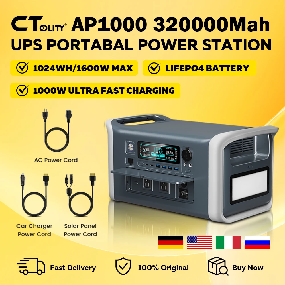 CTOLITY AP1000 1600W Portable Power Station,Lifepo4 Battery,UPS Function RV Outdoors Camping Travel Blackout Pure Sine Wave