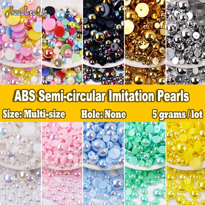 120pcs/5g Multi-sized ABS Semi-circular Imitation Pearls Loose Spacer Seed Beads for Needlework Jewelry Making DIY Nail Sewing