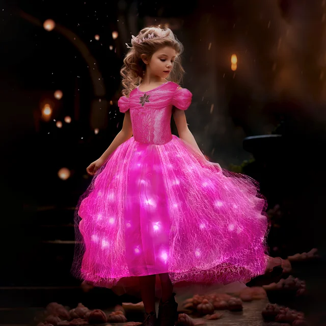 Uporpor Girls Sleeping Beauty Aurora Cosplay Led Dress Short Sleeve Off Shoulder Kid Christmas Gift Fancy Party Princess Costume Kids Cospaly Dresses AliExpress