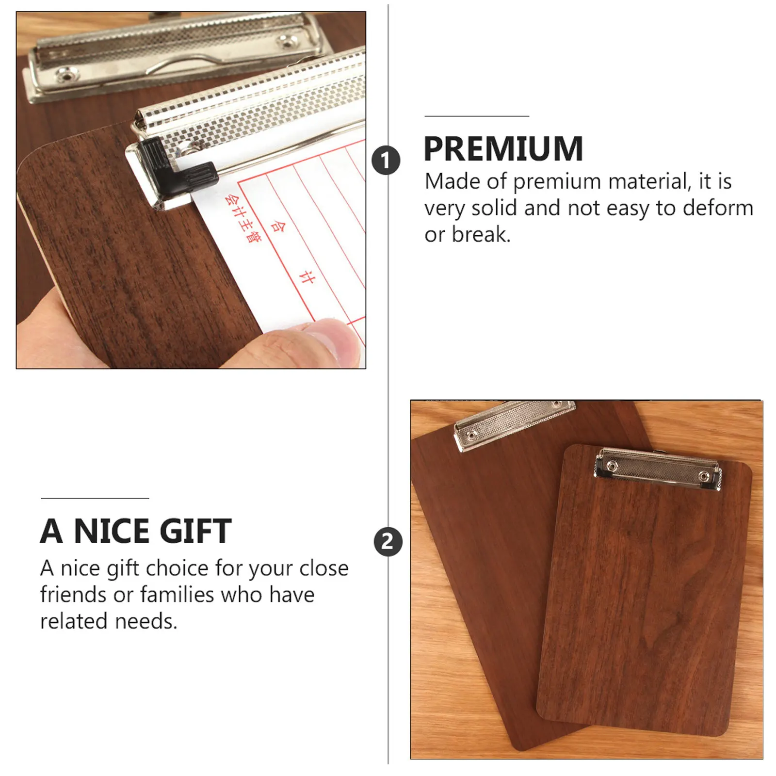 

2 шт. деревянных держателей для меню с классическими металлическими зажимами из нержавеющей стали, портативная подставка для рецептов для кухни и ресторана, надежная фиксация